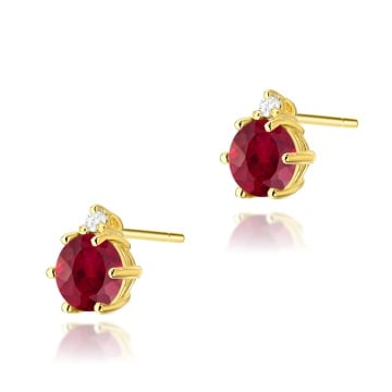 Cercei Aur 14K cu Rubin 0.60 ct si Diamante Naturale 0.03 ct