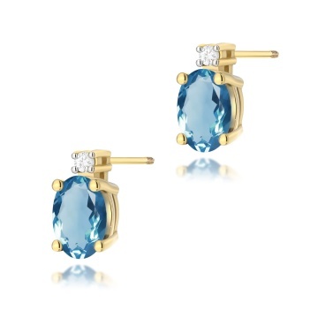 Cercei Aur 14K cu Topaz London Blue 0.50 ct si Diamante Naturale 0.03 ct Filet cu Protectie