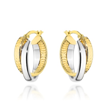 Cercei Aur 14K Două Cercuri Împletite, Design Elegant