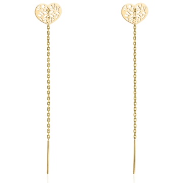 Cercei Aur Galben 14K, Model Ajurat Inimă