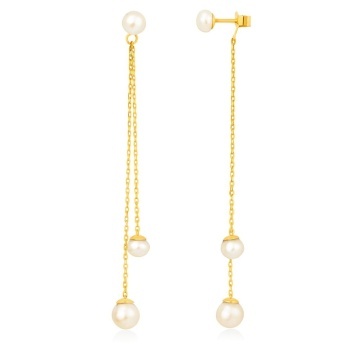 Cercei Trio Long Pearls din AUR 14K și Perle de Cultura