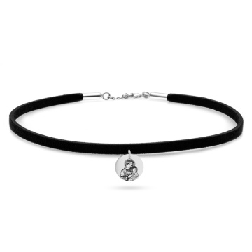 Choker Alcantara cu bănuț din Argint 925 cu Fecioara Maria