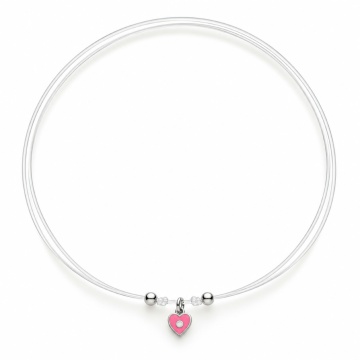 Choker reglabil fir transparent - Pink Heart din Argint 925