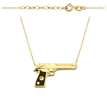 Colier Aur Pistol Cu Mâner Negru, Stil Pandantiv