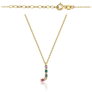 Colier cu Litera J si Cristale Multicolore- Aur 14k
