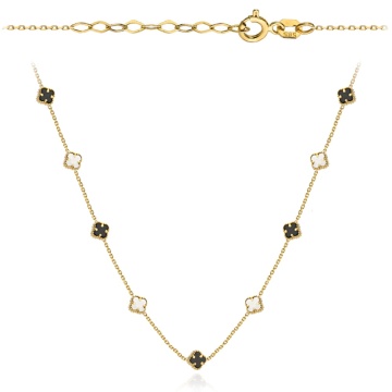 Colier din Aur 14 cu trifoi alb-negru - 42cm+3cm