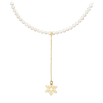 Colier Winter Glow cu Perle de Cultura și fulg de nea din AUR 14K