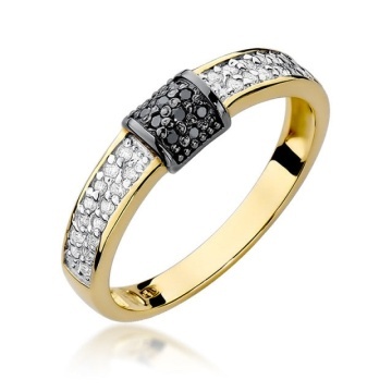 Inel Aur 14K cu Diamante Naturale Albe si Negre 0.19 ct