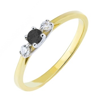 Inel Aur 14k cu Zirconiu Negru si Zirconii Albe