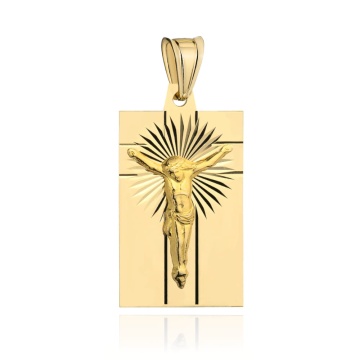Medalion Aur 14K cu Iisus Răstignit și Raze - Eleganță Divină