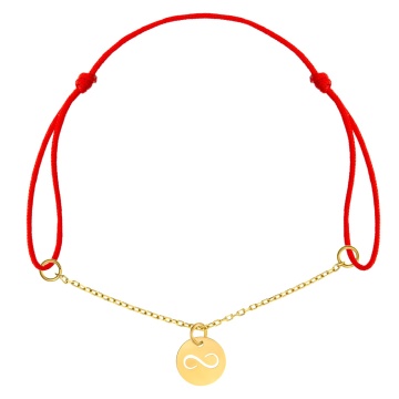 Bratara cu zale, snur si banut 8mm decupat infinit din aur 14k