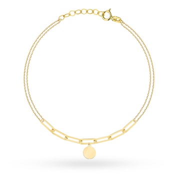 Brățară Eleganță Aur 14K Pe Lanț Dublu Cu Zale Lungi Și Cerc Plin