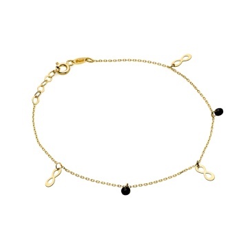 Bratara Lant cu Infinit si Pietre Negre- Aur 14k