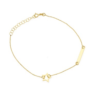 Bratara Lant cu Stea si Placuta- Aur 14k