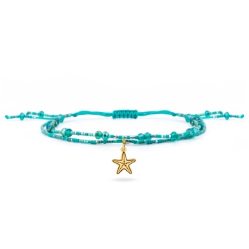 Brățara reglabila pentru picior / glezna, model 2 in 1 cu Mix de Cristale si Steluta de mare din aur 14k