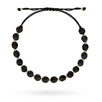 Bratara Snur cu Margelute Negre Mat-Lucioase si Bilute- Aur 14k