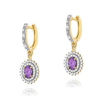 Cercei Aur 14K cu Ametist 0.40 ct si Diamante Naturale 0.44 ct