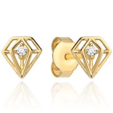 Cercei Aur 14k cu Forma Diamant si Zirconiu