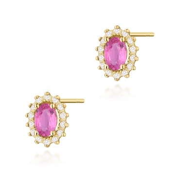 Cercei Aur 14K cu Pink Sapphire 0.50 ct si Diamante Naturale 0.24 ct