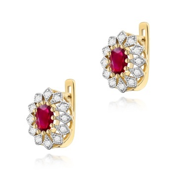 Cercei Aur 14K cu Rubin 0.60 ct si Diamante Naturale 0.21 ct