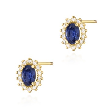 Cercei Aur 14K cu Safir 0.70 ct si Diamante Naturale 0.24 ct Filet cu Protectie