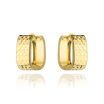 Cercei Aur 14K Dreptunghiulari Diamentați cu Bandă Lată