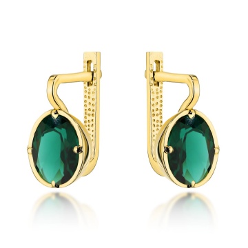 Cercei Din Aur 14K Cu Cuarț Verde Ovale, Colecția Colorful Stone