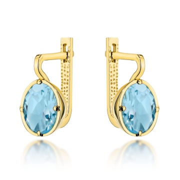 Cercei Din Aur Cu Topaz Oval, Colecția "Colorful Stone", Sistem Englezesc