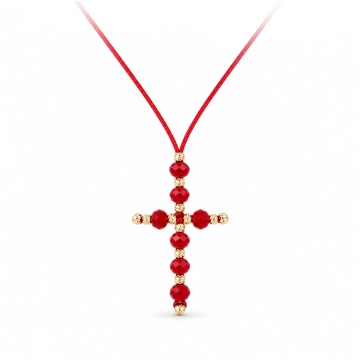 Choker Crystal Ruby Red Cross din AUR 14K