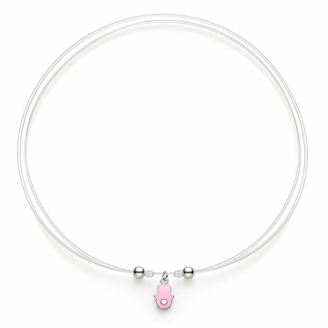 Choker reglabil fir transparent - Hamsa Pink din Argint 925