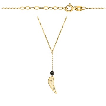 Colier cu Aripa de Inger si Piatra Neagra- Aur 14k