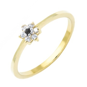 Inel Aur 14k cu Floare si Zircon Negru