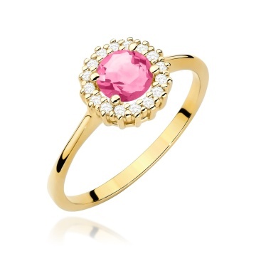 Inel Aur 14K cu Topaz Roz 0.60 ct si Diamante Naturale 0.14 ct