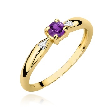 Inel Aur 9K cu Ametist 0.10 ct si Diamante Naturale 0.01 ct