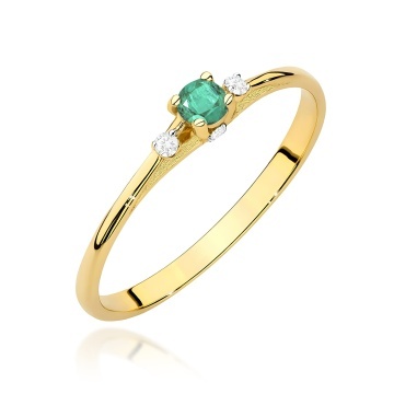 Inel Aur 9K cu Smarald 0.15 ct si Diamante Naturale 0.05 ct