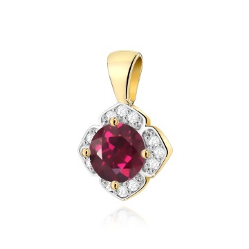 Pandantiv Aur 14K cu Rhodolite 0.60 ct si Diamante Naturale 0.06 ct