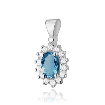 Pandantiv Aur 14K cu Topaz London Blue 0.50 ct si Diamante Naturale 0.12 ct