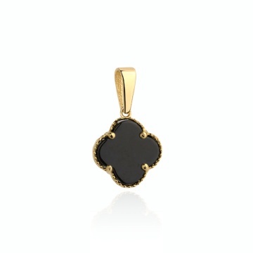 Pandantiv Aur 14K Trifoi Negru - Eleganță și Noroc