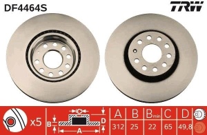 Set discuri frana fata TRW Audi A3 (2012-2020) DF4464S