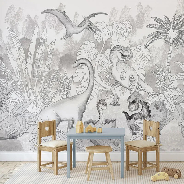 David's Dino In Grey Papel pintado