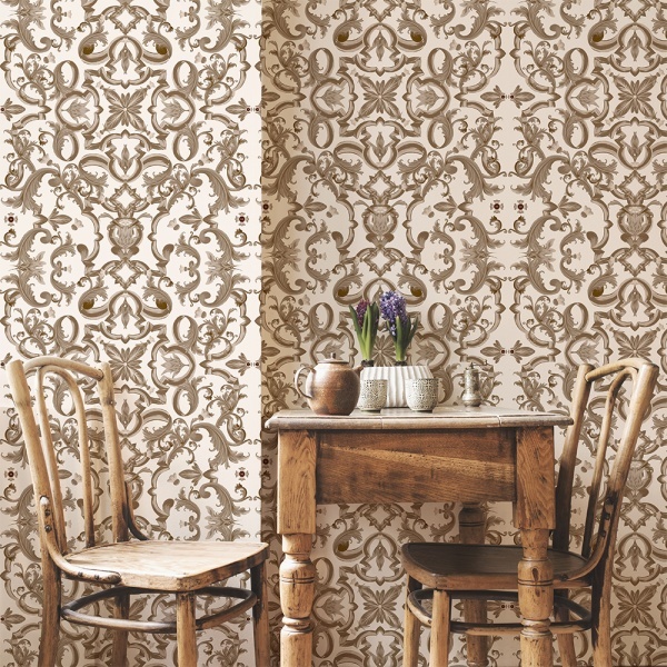 Ornate Azul Cream Wallpaper - Img 2