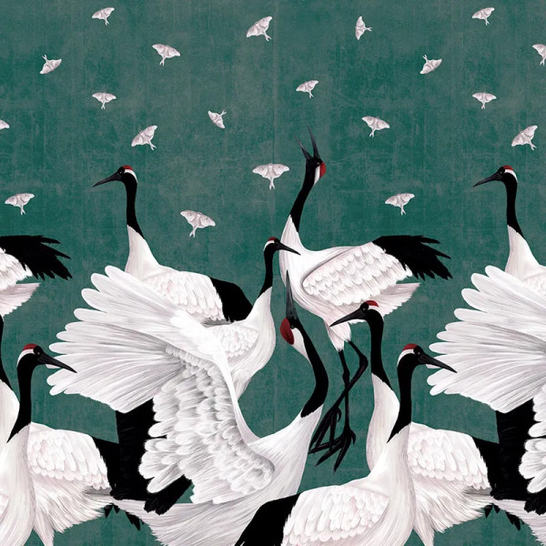 Papier peint Nature Oriental Grus Japonesis in Green – VLAdiLA - Img 2