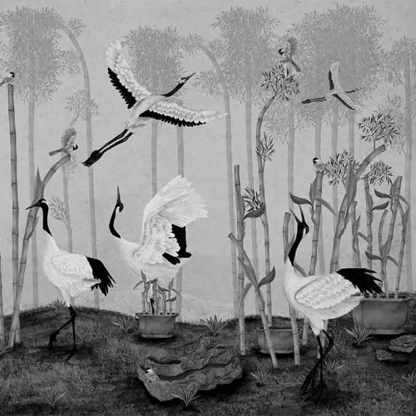 Papier peint Nature Oriental Red Crown Sanctuary in Monochrome – VLAdiLA - Img 2