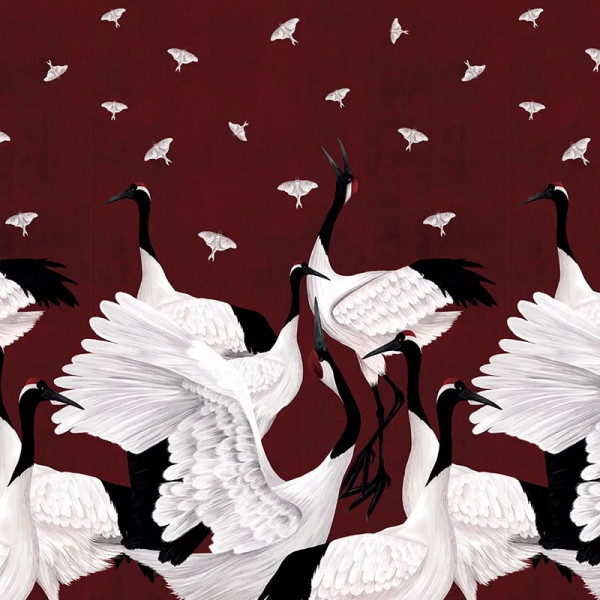 Grus Japonesis in Burgundy Тапет - Img 2