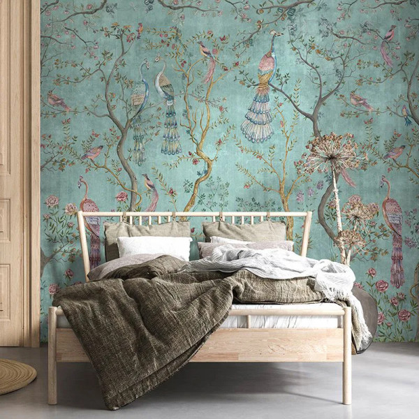 Peacock Chinoiserie in Turquoise Тапет