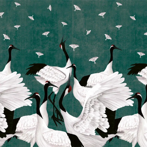 Grus Japonesis in Green Тапет - Img 3
