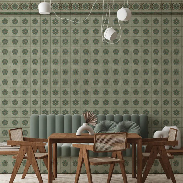 Papier peint Montagne Floral Green Tiles – VLAdiLA - Img 3