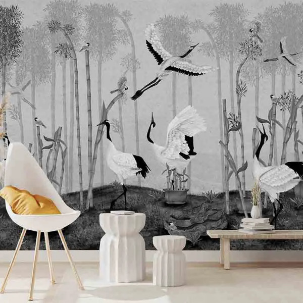 Papier peint Nature Oriental Red Crown Sanctuary in Monochrome – VLAdiLA - Img 3
