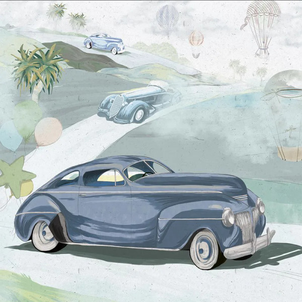 Papier peint Nature Vintage Retro cars (blue) – VLAdiLA - Img 2