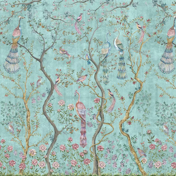 Papier peint Nature Oriental Peacock Chinoiserie in Turquoise – VLAdiLA - Img 2